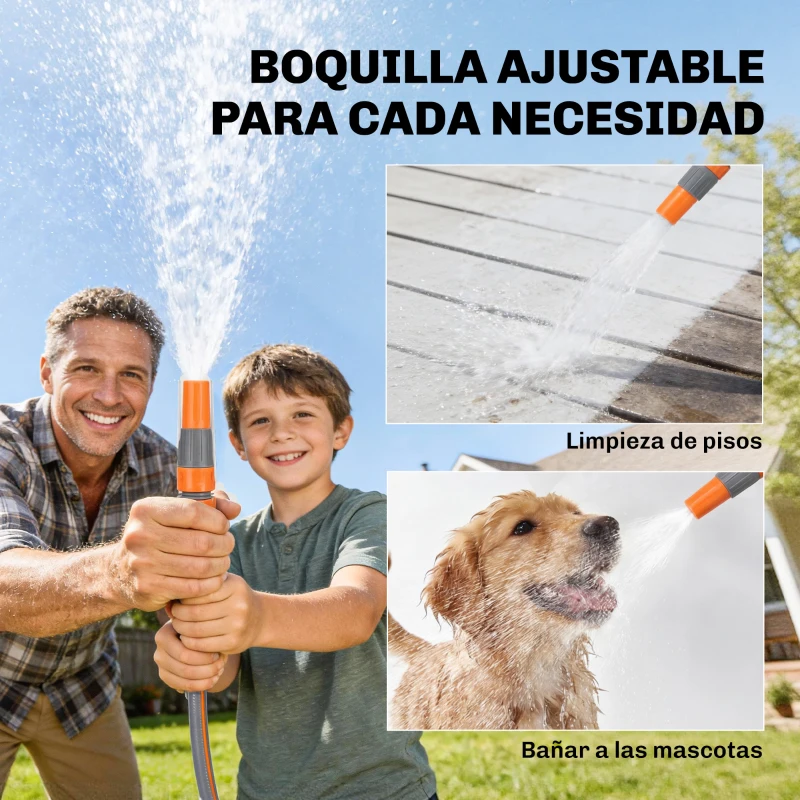 Outsunny Carrete de Manguera Retráctil 20+1,6 m con Boquilla de 2 Modos Bloqueo Automático Retracción Controlada Soporte Naranja