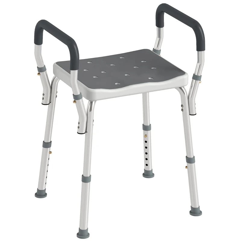 HOMCOM Taburete de ducha con Altura Ajustable para Personas Mayores o con Movilidad Reducida 52x45x69 cm Asiento Blanco y Gris