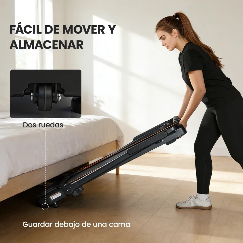 SPORTNOW Cinta de Correr Plegable con Escritorio Extraíble 2.5HP 1-12 KM/H Pantalla LED Manillar y Soporte para Móvil Negro