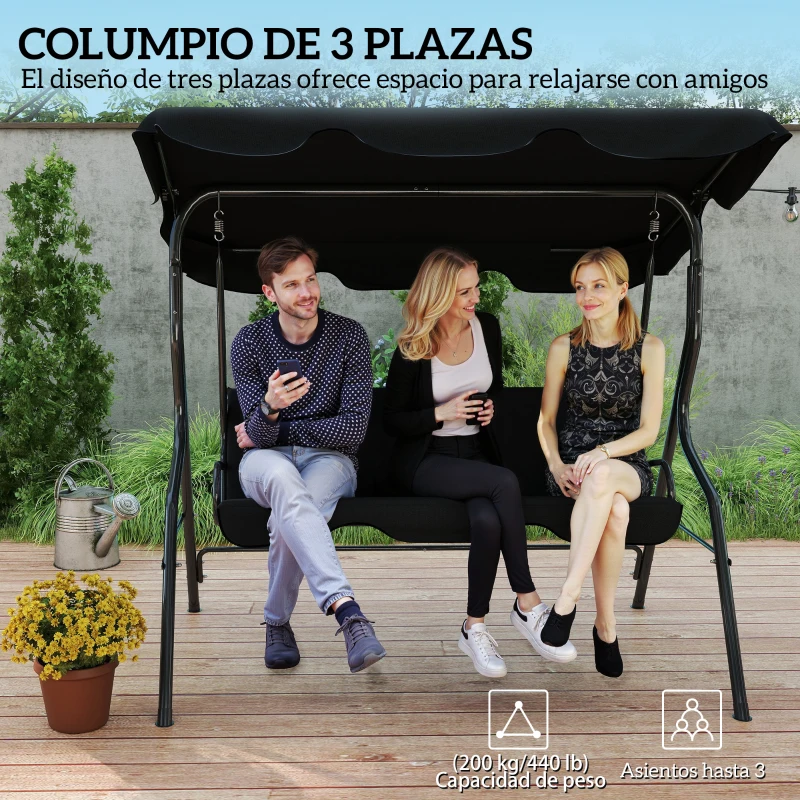 Outsunny Columpio de Exterior con Toldo Ajustable en Ángulo Impermeable y Marco de Acero para Patio Balcón 170x110x153 cm Negro