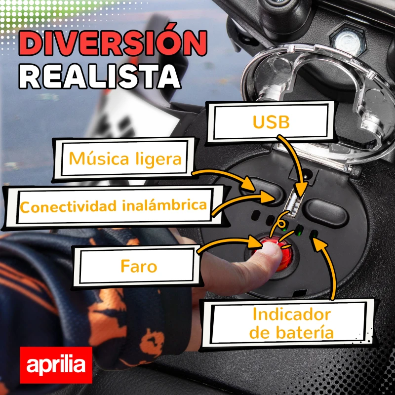 AIYAPLAY Moto Eléctrica para Niños 12V con Licencia Aprilia con Ruedas Auxiliares Desmontables 6 km/h Suspensión Trasera Rojo