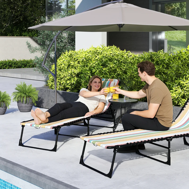 Outsunny Folding Sun Lounger Beach Chaise Chair Garden Reclining Cot Camping Recliner with 4 Position Adjustable Multicolored