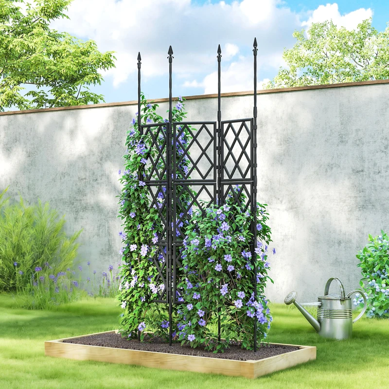 Outsunny Enrejado de Jardín Plegable Soporte para Plantas Trepadoras con Montaje DIY y Marco de Acero 85x197 cm Negro