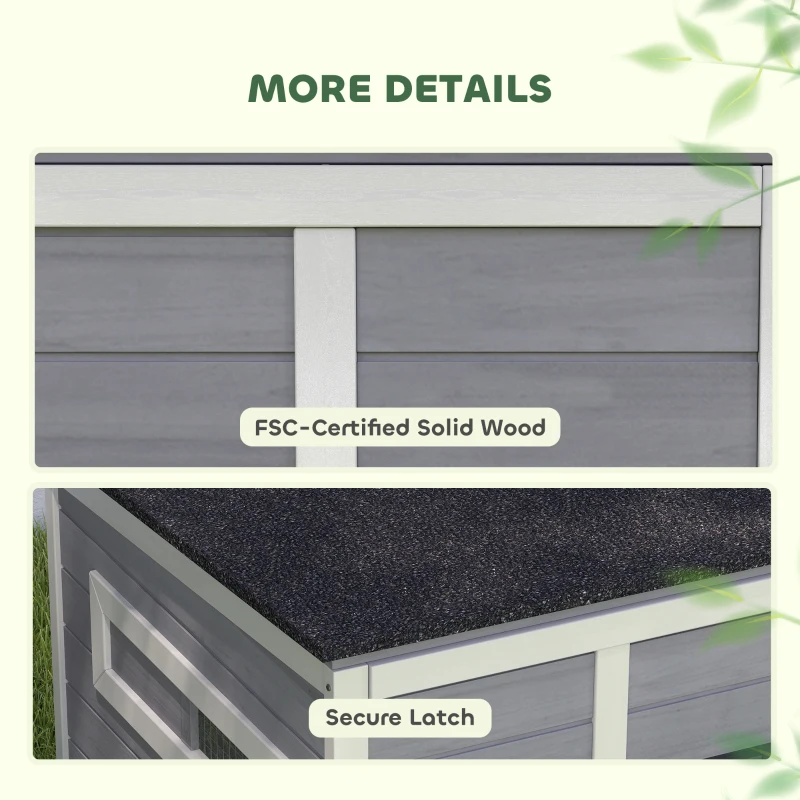 PawHut Abrigo para patos resistente ao tempo Casa para patos em madeira com piso removível Janelas de correr Telhado de asfalto rebatível 93x70x72cm Cinza