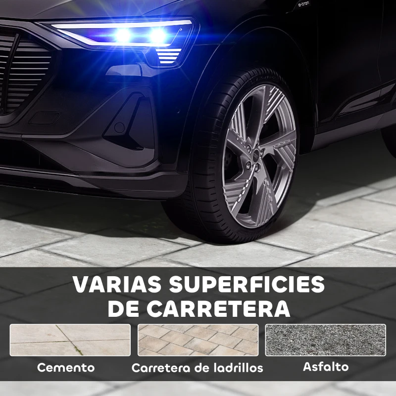 HOMCOM Coche de Batería para Niños 12V Audi E-tron con Mando a Distancia Faros Bocina Música Velocidad 3-5 km/h Negro