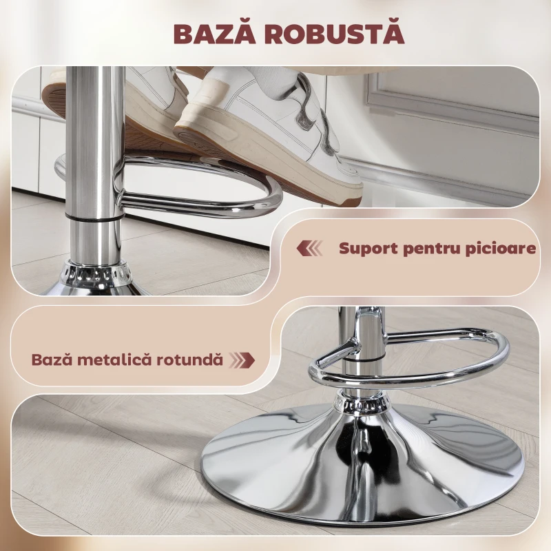 HOMCOM Scaun de Bar cu Înălțime Reglabilă, Scaun de Bucătărie Înalt din PU cu Spătar, Suport pentru Picioare, Cotiere și Șezut Confortabil, Structură Metalică, Rotativ la 360°, pentru Insulă, Roșu Vin