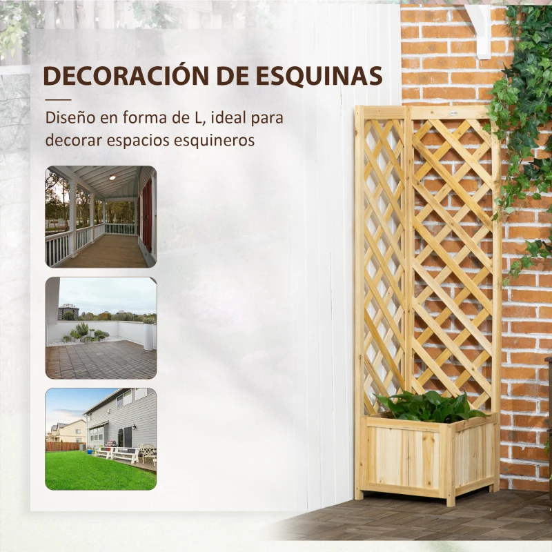 Outsunny Jardinera con Enrejado de Madera Macetero Exterior para Esquina para Plantas Trepadoras 40x40x145 cm Natural