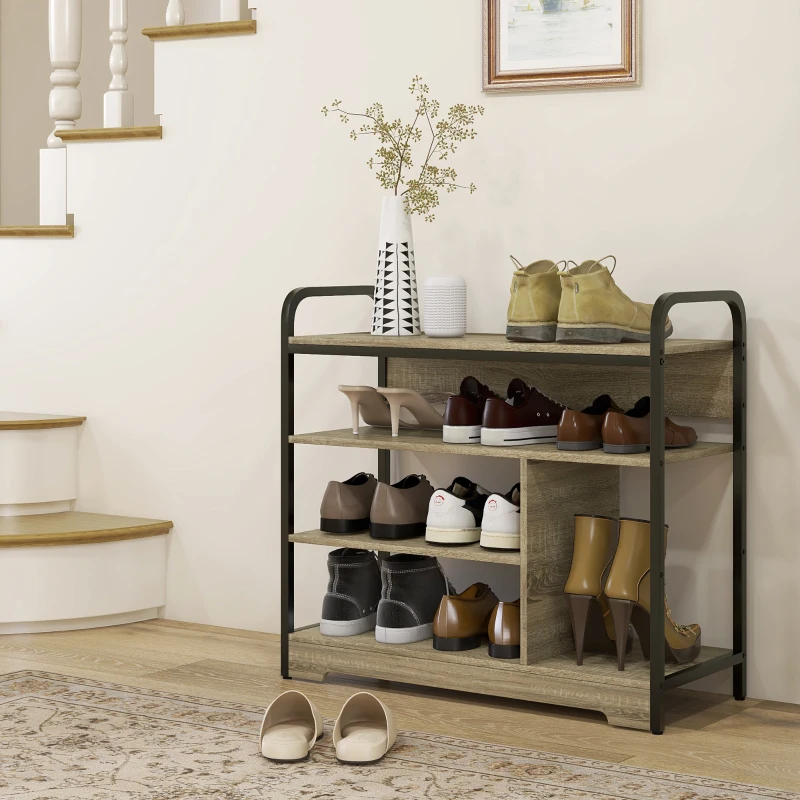 HOMCOM Meuble à chaussures 4 niveaux, meuble de rangement 11 paires de chaussures cadre en métal - 70l x 30P x 65H cm noir