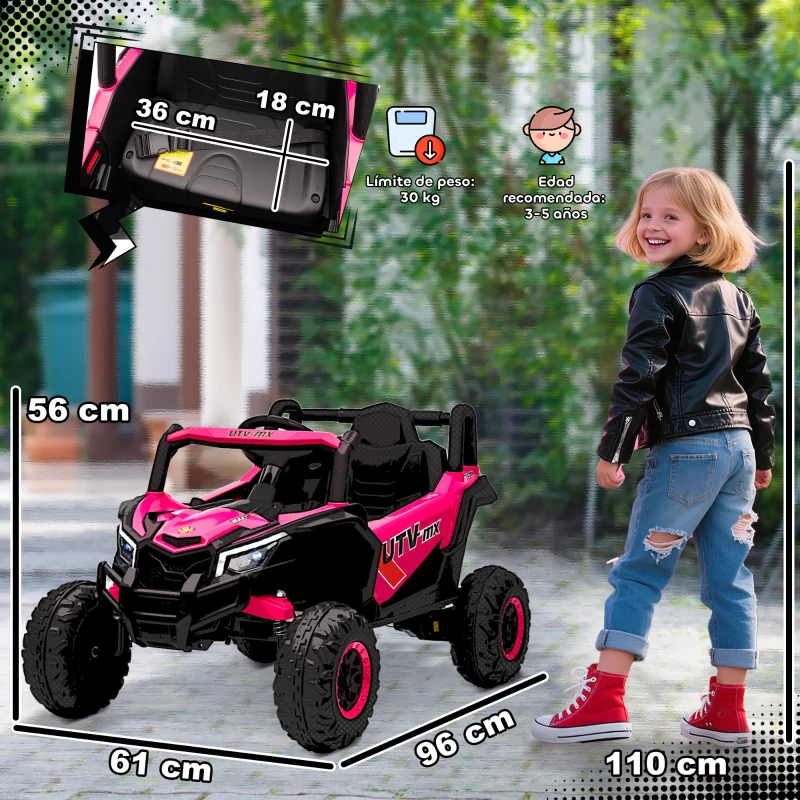 AIYAPLAY Coche Eléctrico para Niños UTV 12V con 2 Motores Control Remoto 2,4G Velocidad hasta 7 km/h Sistema de Suspensión Rosa