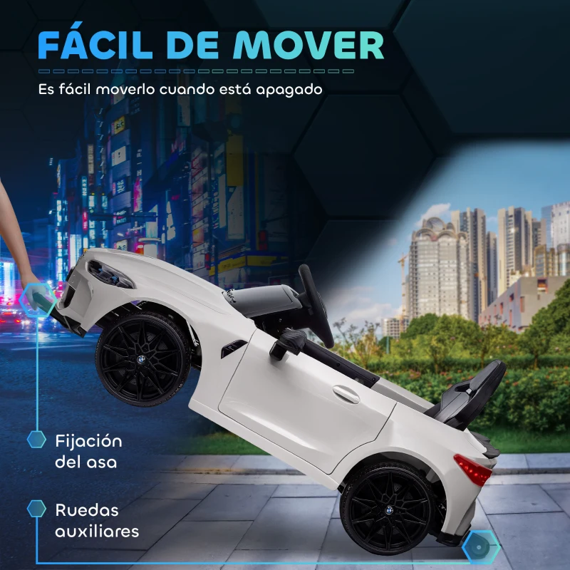 AIYAPLAY Coche de Batería para Niños 12V BMW M4 con Mando a Distancia Faros Bocina Música Velocidad 3-5 km/h Blanco