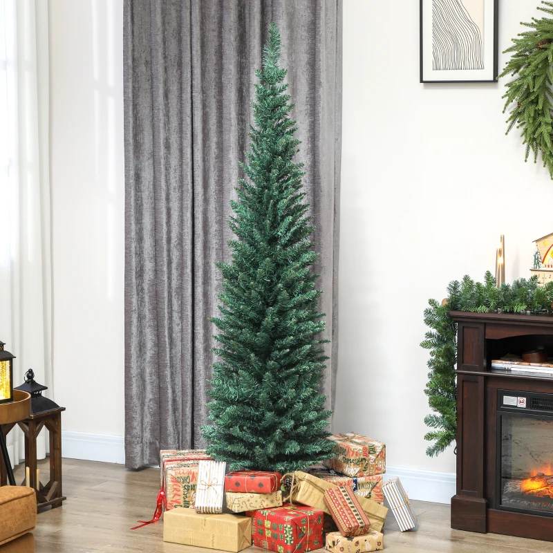 HOMCOM Sapin de Noël artificiel 180 cm, arbre de Noël slim, 321 pointes, facile à monter et ranger, pour maison bureau, vert