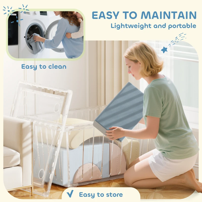 AIYAPLAY Kids Soft Play Set, 5-Piece Baby Foam Climbing Blocks with Corduroy Cover, Lightweight Modular Design for Crawling, Climbing & Creative Play, Blue