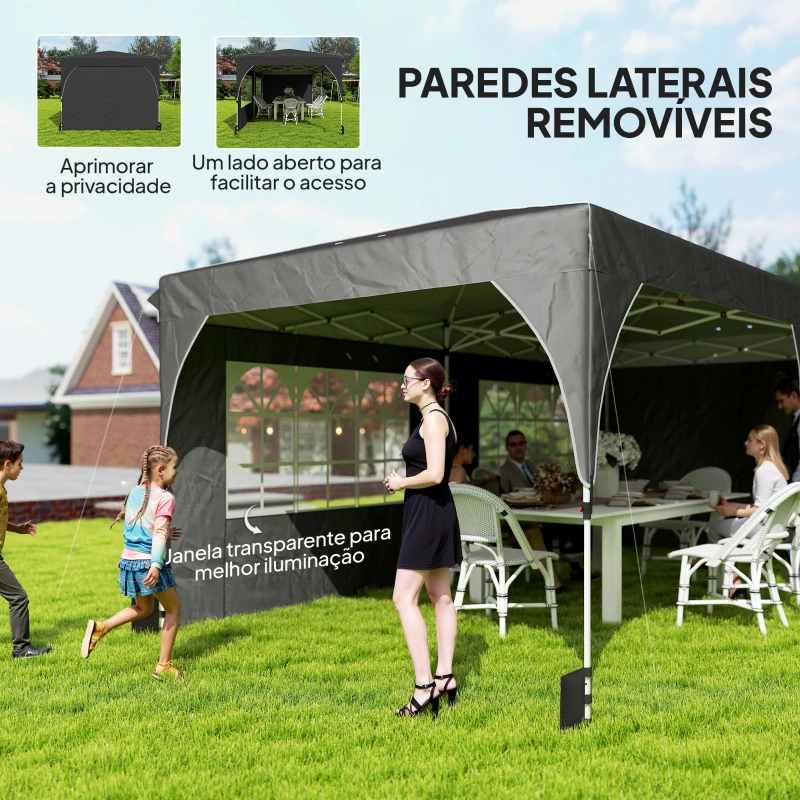 Outsunny Tenda Dobrável 6x3 m Pop-up com 4 Laterais Amovíveis Tenda de Jardim com Faixas Refletoras Altura Ajustável UPF50+ Cinzento