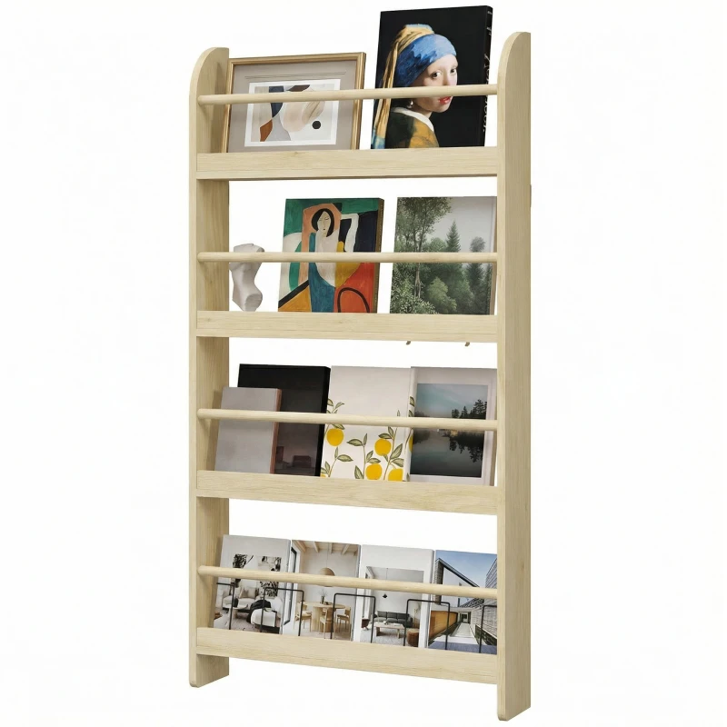HOMCOM Estantería de Pared de Libros con 4 Estantes Librería Infantil para Hogar Oficina Carga 30kg 59x12x113cm Natural