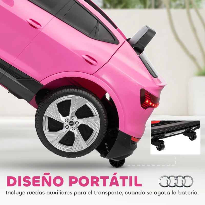 HOMCOM Coche de Batería para Niños 12V Audi E-tron con Mando a Distancia Faros Bocina Música Velocidad 3-5 km/h Rosa