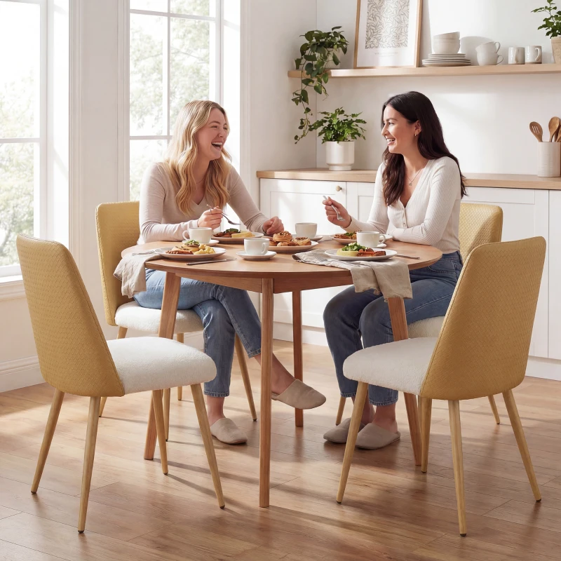 HOMCOM Juego de 2 Sillas de Cocina con Respaldo de PU de Imitación Ratán Patas de Acero y Asiento Acolchado Marrón y Beige