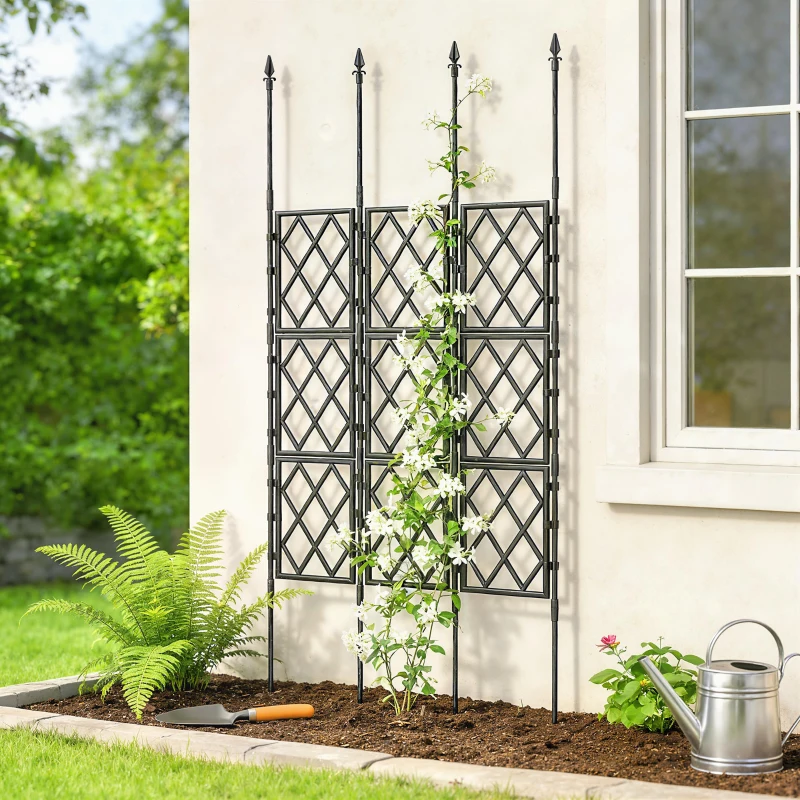 Outsunny Enrejado de Jardín Plegable Soporte para Plantas Trepadoras con Montaje DIY y Marco de Acero 85x197 cm Negro
