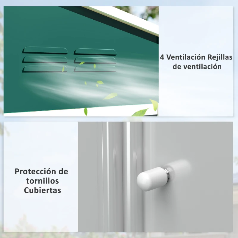 Outsunny Cobertizo de Jardín Exterior 3,6 m² 236x171x191 cm con Puertas Correderas y Ranuras de Ventilación Verde
