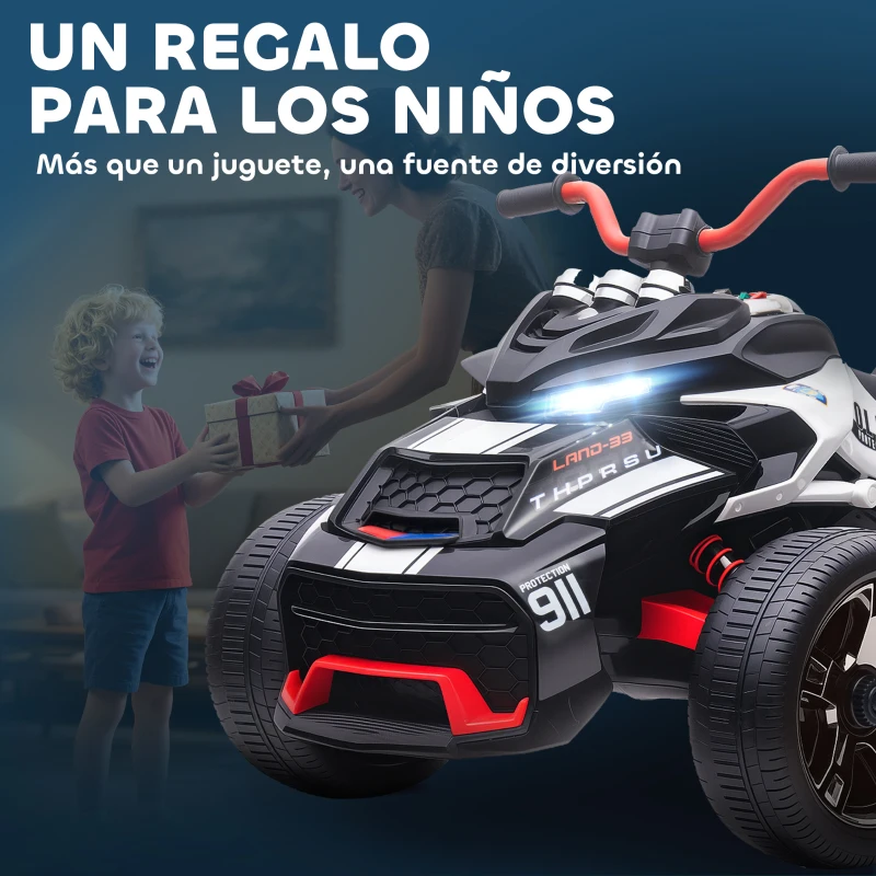 AIYAPLAY Quad Eléctrico para Niños 12V con 2 Motores Velocidad hasta 5 km/h 3 Ruedas Suspensión Negro y Blanco
