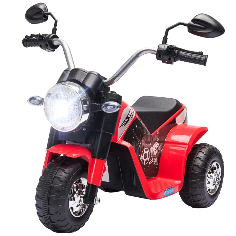 HOMCOM Moto Eléctrica Infantil con 3 Ruedas Moto Eléctrica para Niños de 18-36 Meses Triciclo a Batería 6V con Faro Bocina 72x57x56 cm Rojo