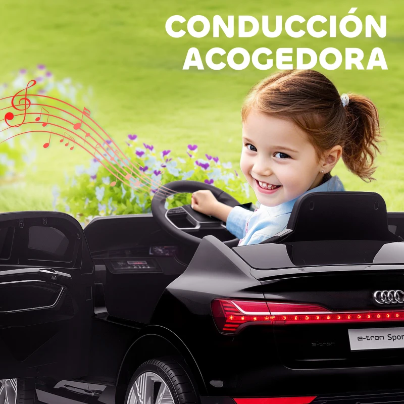 HOMCOM Coche de Batería para Niños 12V Audi E-tron con Mando a Distancia Faros Bocina Música Velocidad 3-5 km/h Negro