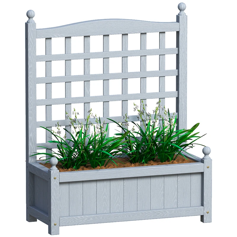 Outsunny Garden Planters with Trellis for Climbing Vines, Wood Raised Beds for Garden, Flower Pot, Indoor Outdoor, Grey
