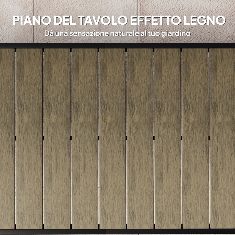Outsunny Tavolo da Pranzo da Giardino per 8 Persone in Alluminio e Plastica, Legno Scuro e Nero
