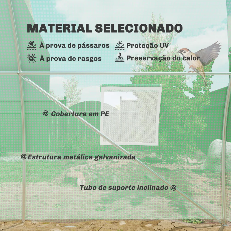 Outsunny Estufa Tipo Túnel 6x3x2 m com Paredes Laterais Enroláveis 8 Janelas de Malha e Porta Enrolável com Fecho de Correr Verde