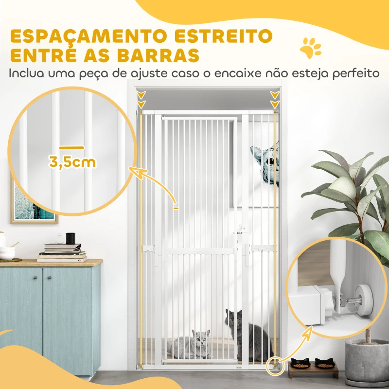 PawHut Barreira de Segurança para Cães e Gatos Extra Alta 180 cm Extensível 76-104 cm Separação 3,5 cm para Portas e Escadas Branco