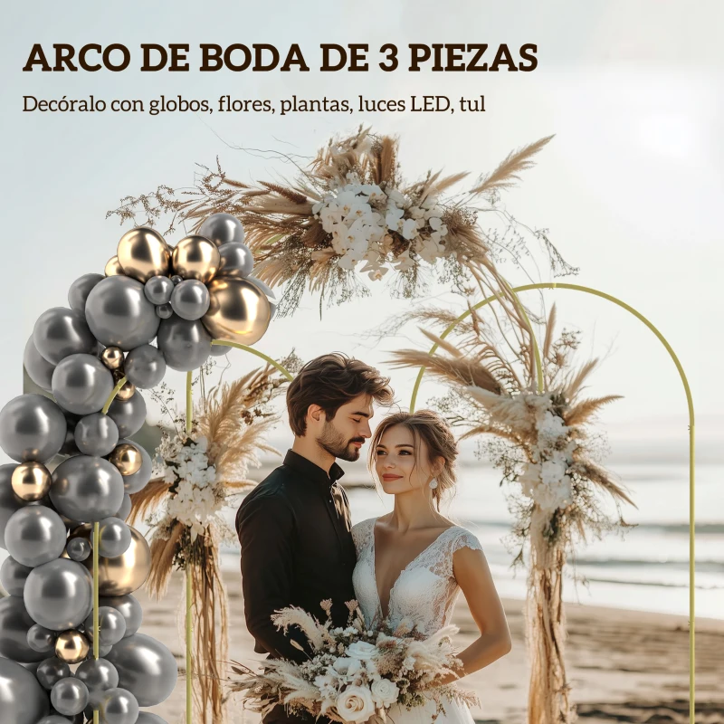 Outsunny Set de 3 Arcos de Jardín para Rosas de Metal de 220/200/180 cm con Recubrimiento en Polvo para Patio Terraza Dorado