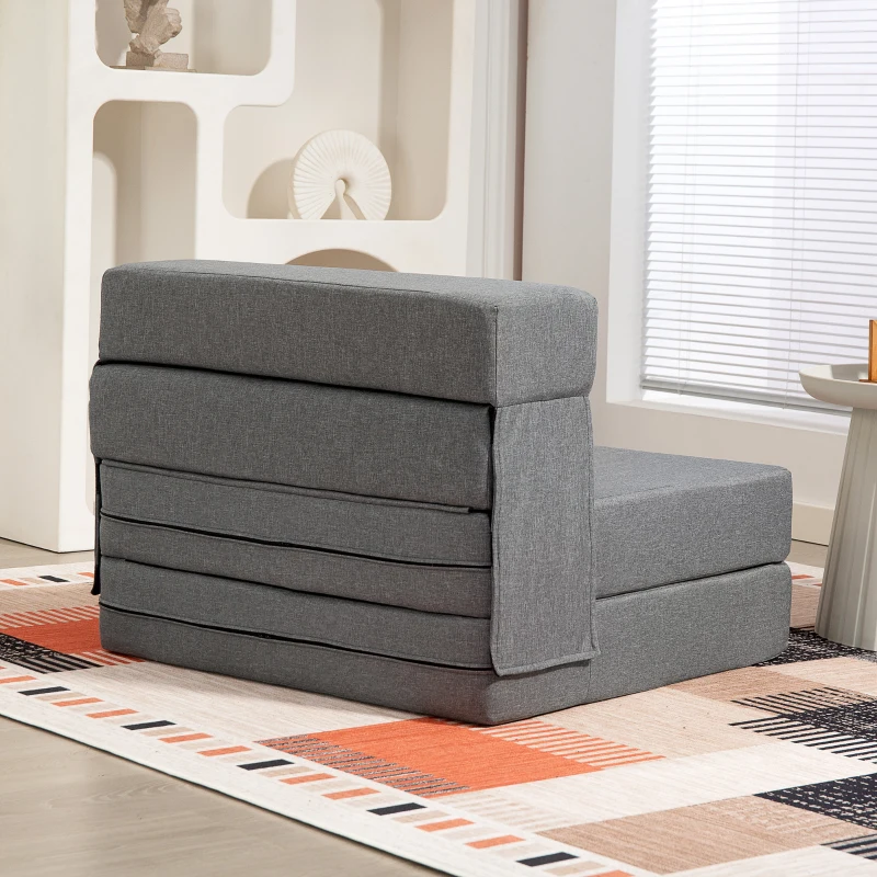 HOMCOM Bodensofa, Polstercouch, in Matratze umwandelbar, Schaumstoff, Kissen, Grau