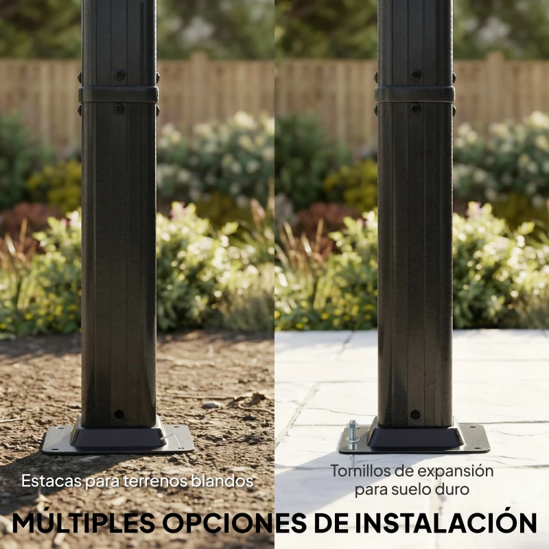 Outsunny Pérgola de Jardín 4x3 m con Cortinas Enrollables Automáticas y Techo Retráctil Cenador de Jardín con UPF50+ Gris Oscuro