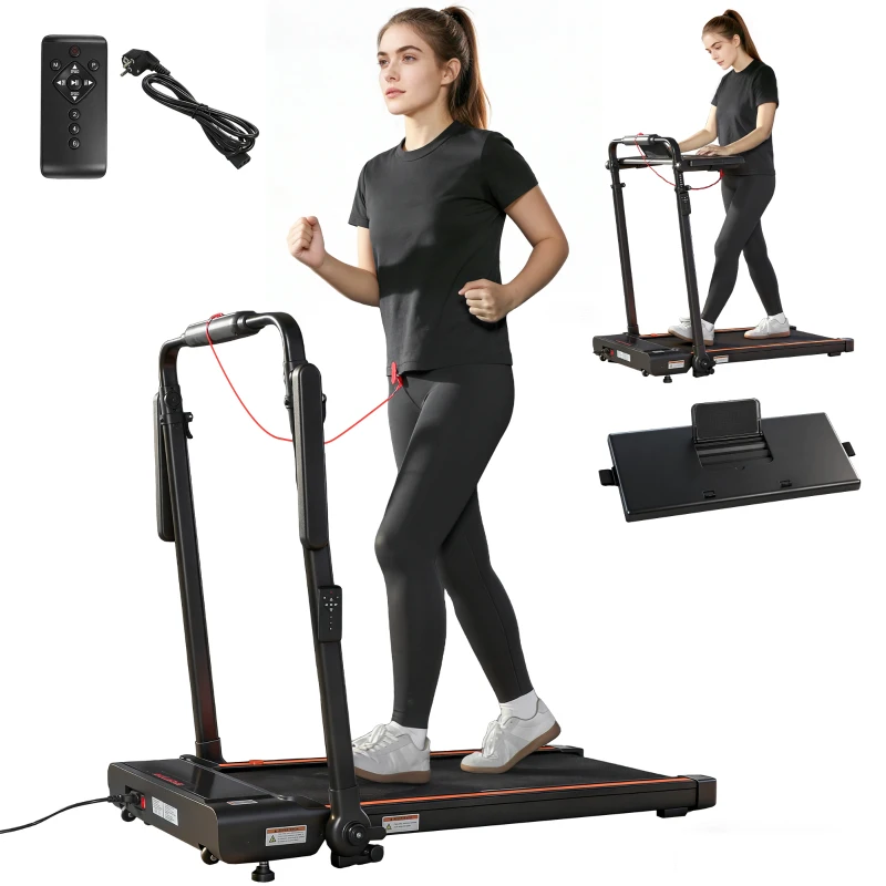 SPORTNOW Cinta de Correr Plegable con Escritorio Extraíble 2.5HP 1-12 KM/H Pantalla LED Manillar y Soporte para Móvil Negro