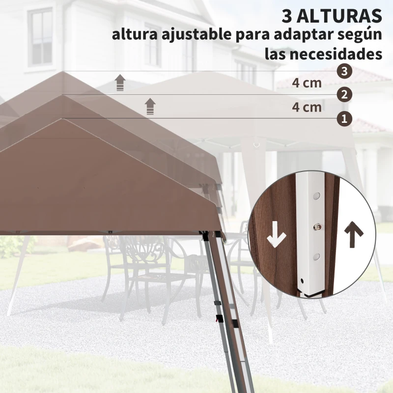Outsunny Carpa Plegable 3x3 m Pop-up Cenador de Jardín Altura Ajustable con Bolsa de Transporte Anti-UV Impermeable Café