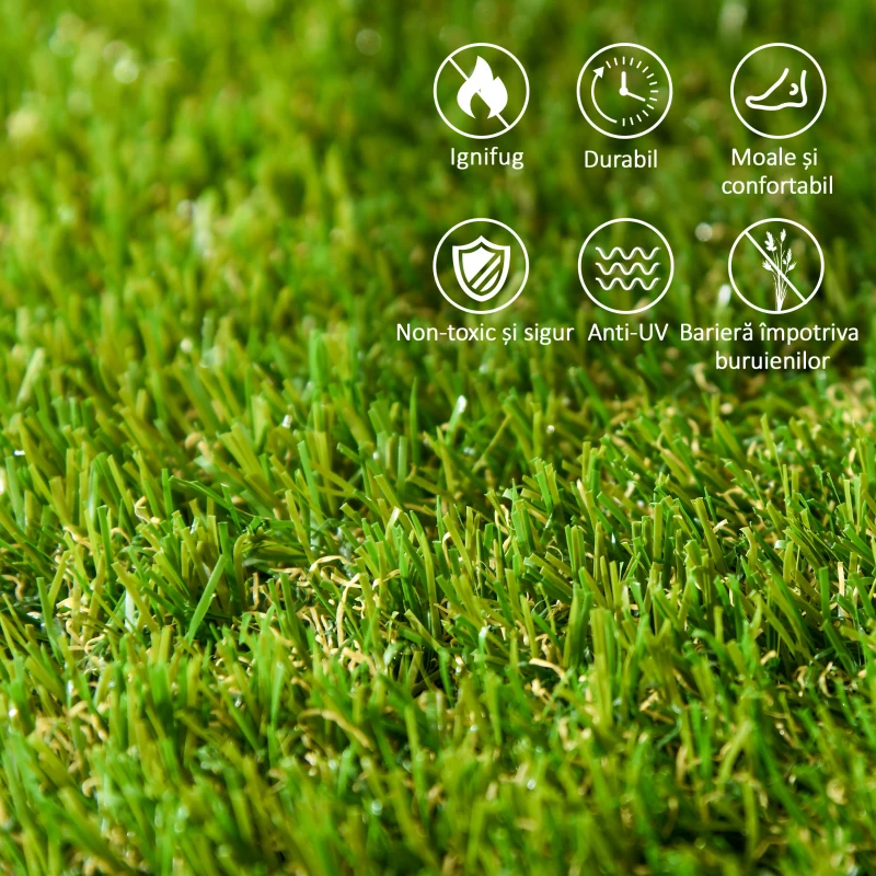 Outsunny Gazon Sintetic 10 Piese Covoraș Gazon Artificial 30x30 cm cu Înălțimea Firului de Iarbă 20 mm și Anti-UV Verde Închis