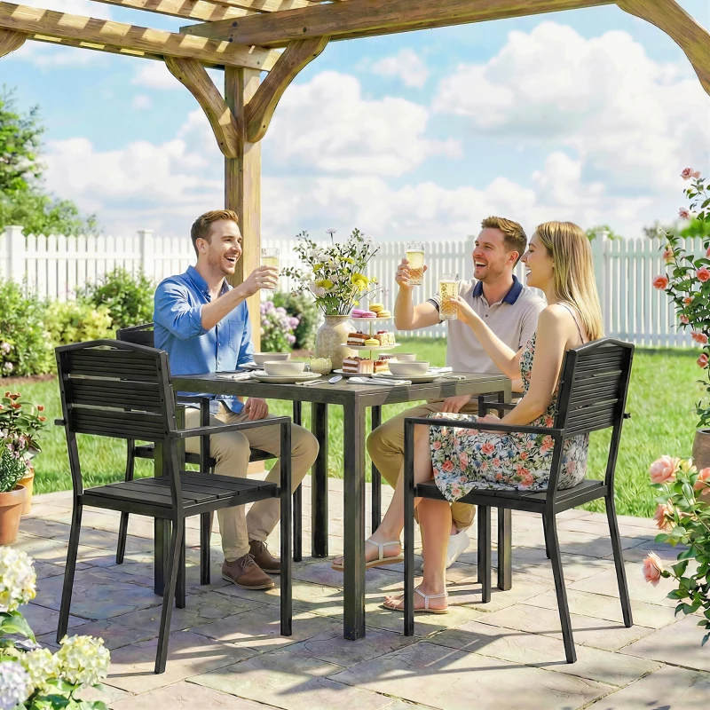 Outsunny Garden chairs 4-pack Stackable patio chairs with slatted design armrests 52 x 51 x 90 cm Black