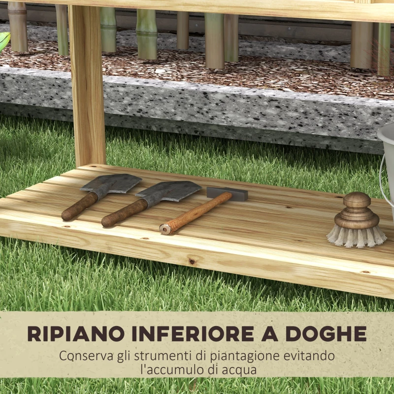 Outsunny Fioriera Rialzata in Legno con Ripiano Inferiore, Divisorio, Fori di Drenaggio, 115x46x75 cm, Color Legno