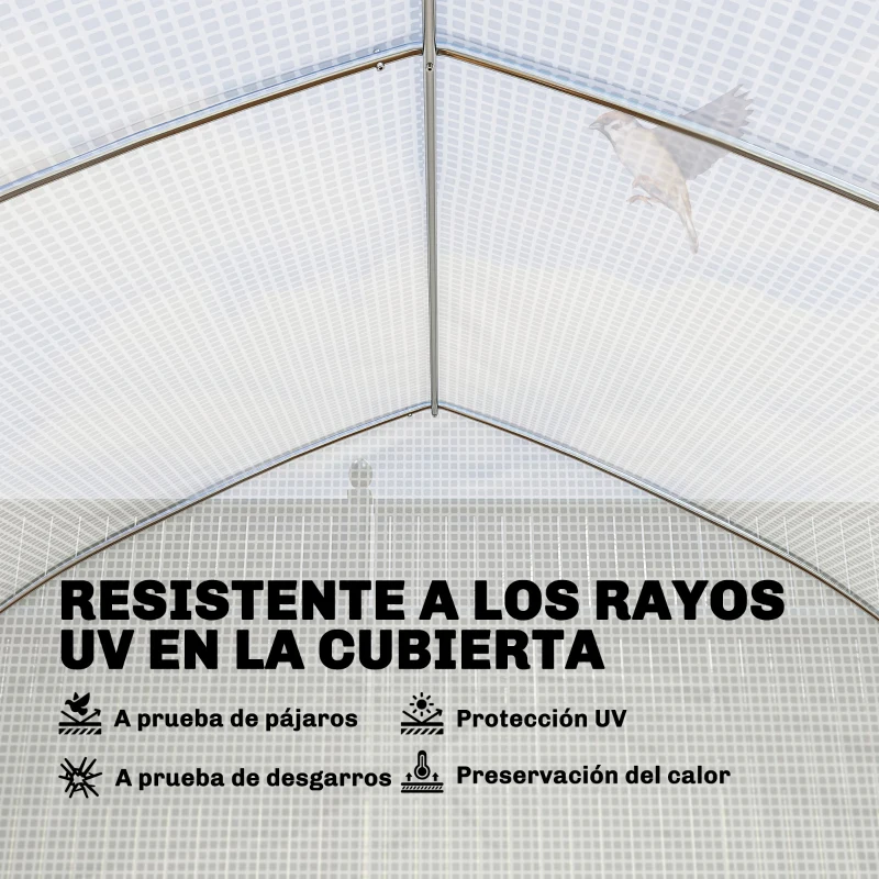 Outsunny Invernadero de Túnel 6x3x2 m con Anti-UV y Puerta Enrollable con Cremallera Paredes Laterales con Malla Blanco