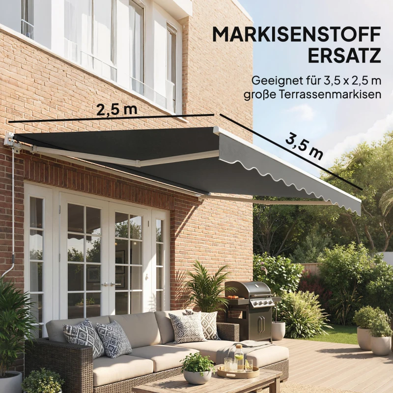 Outsunny Ersatzstoff für Markise – Sonnenschutzdach UPF 50+ für 3,5 x 2,5 m Rahmen, Dunkelgrau