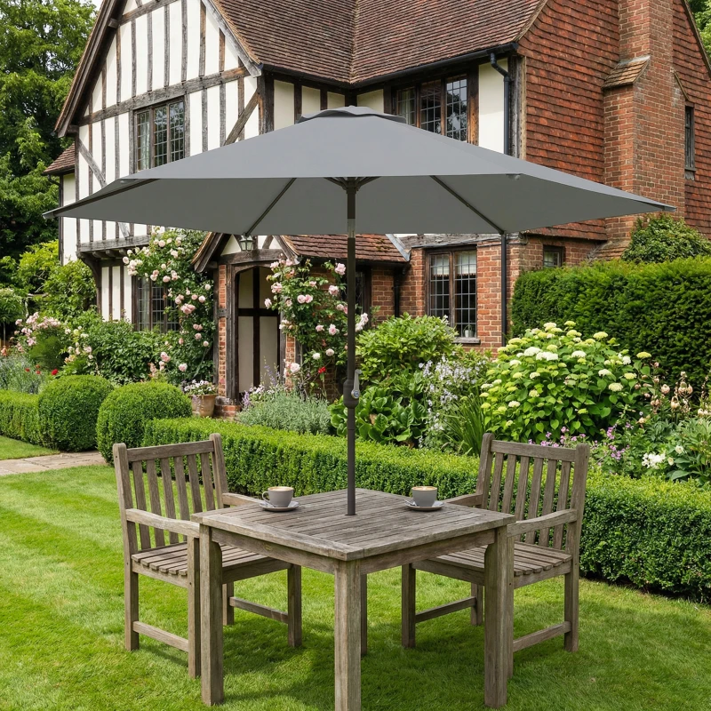 Outsunny Parasol 3 m avec housse, parasol de marché extérieur avec fonction d'inclinaison et manivelle, ouverture de ventilation, Gris