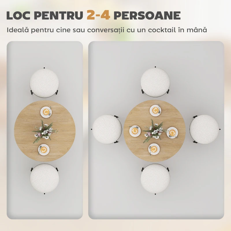 HOMCOM Masă Rotundă de Dining Industrială 80cm - Stejar Alb