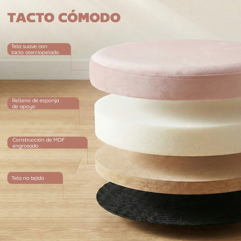 HOMCOM Puff Almacenaje Banco Almacenaje Plegable 35 L 38x38x38 cm Tapizado en Terciopelo Baúl de Almacenamiento Redondo Rosa