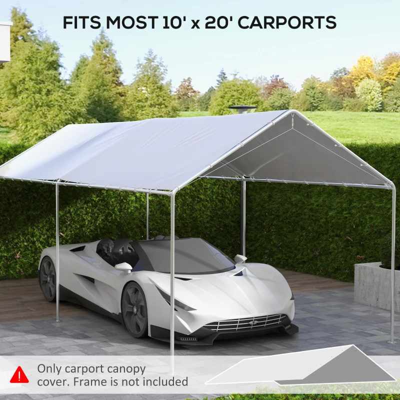 Outsunny Acoperiș pentru Carport 10 x 20 ft, Prelată de Schimb Rezistentă la UV cu Corzi Elastice, Albă