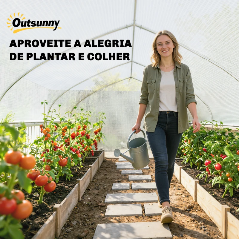 Outsunny Estufa Tipo Túnel 6x3x2 m com Anti-UV e Porta de Enrolar com Fecho de Correr Paredes Laterais com Rede Branco