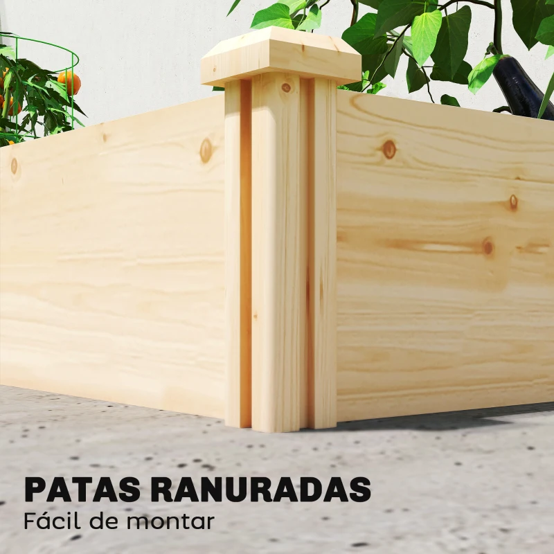 Outsunny Jardinera Elevada de Madera Huerto Urbano para Cultivar Plantas con Divisor y Base Abierta 235x121x26 cm Natural