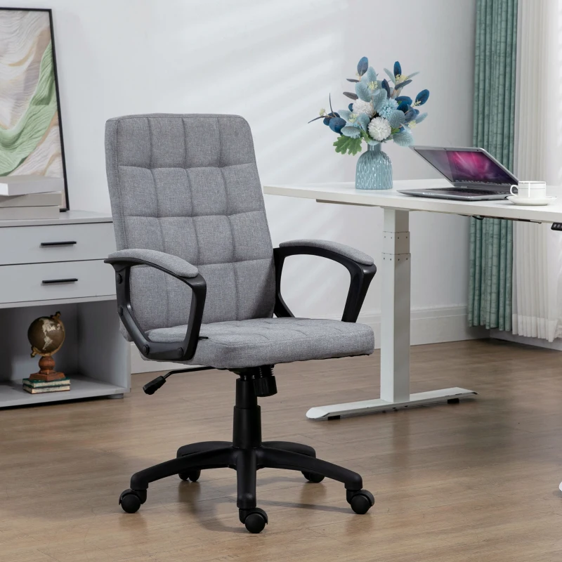 Vinsetto Fauteuil de bureau chaise de bureau tissu effer lin hauteur réglable 43-52,5 cm pivotante 360° gris noir