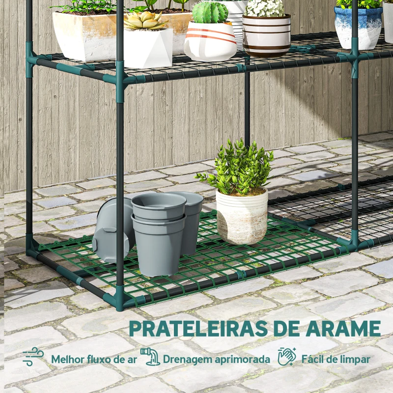 Outsunny Suporte para Plantas de 3 Níveis Estante para Plantas de Aço para Interior e Exterior 143x48x100 cm Verde