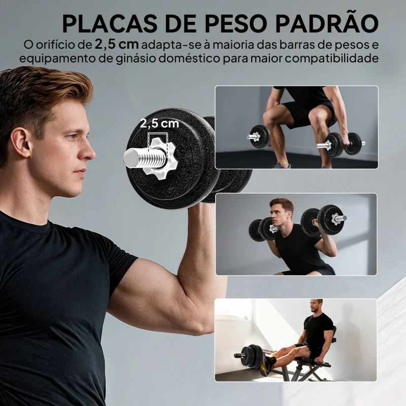 SPORTNOW Conjunto de Halteres Ajustáveis 2 em 1 20 kg Conjunto de Pesos com Barras Retas de Ligação e Pegas Antiderrapantes Preto