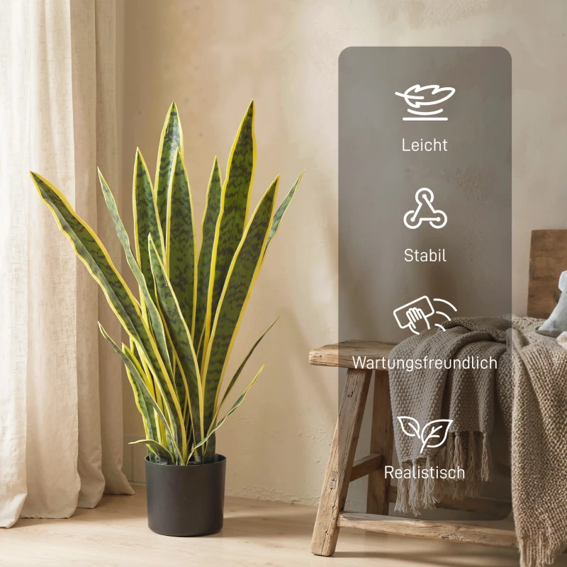 Outsunny Künstliche Schlangenpflanze groß 77 cm Kunstpflanze im Topf für Wohnzimmer Geschenk