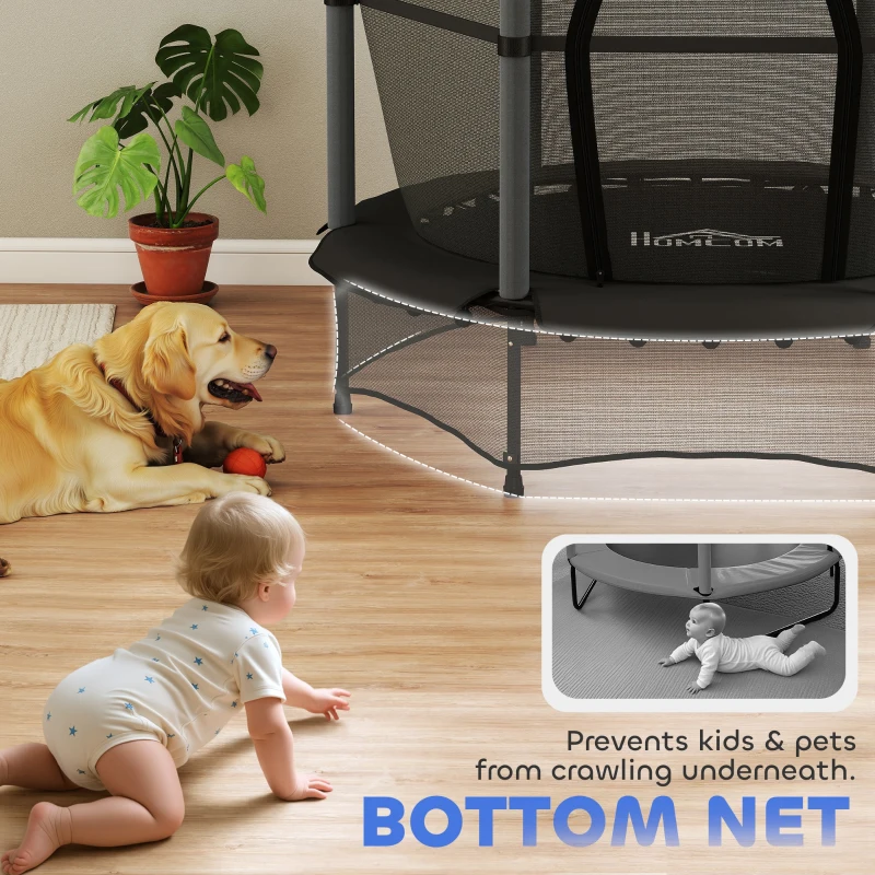 HOMCOM 4.6FT/55" Kids Trampoline with Enclosure Net, Outdoor Indoor Use, for Ages 3-10 Years, Black